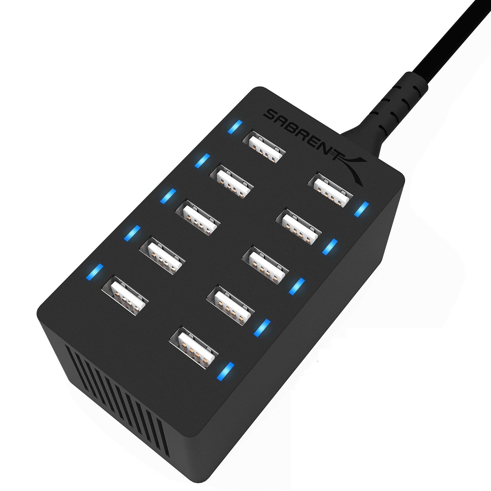 Sabrent 60 Watt (12 Amp) 10-Port [UL Certified] Family-Sized 10-Port, Black