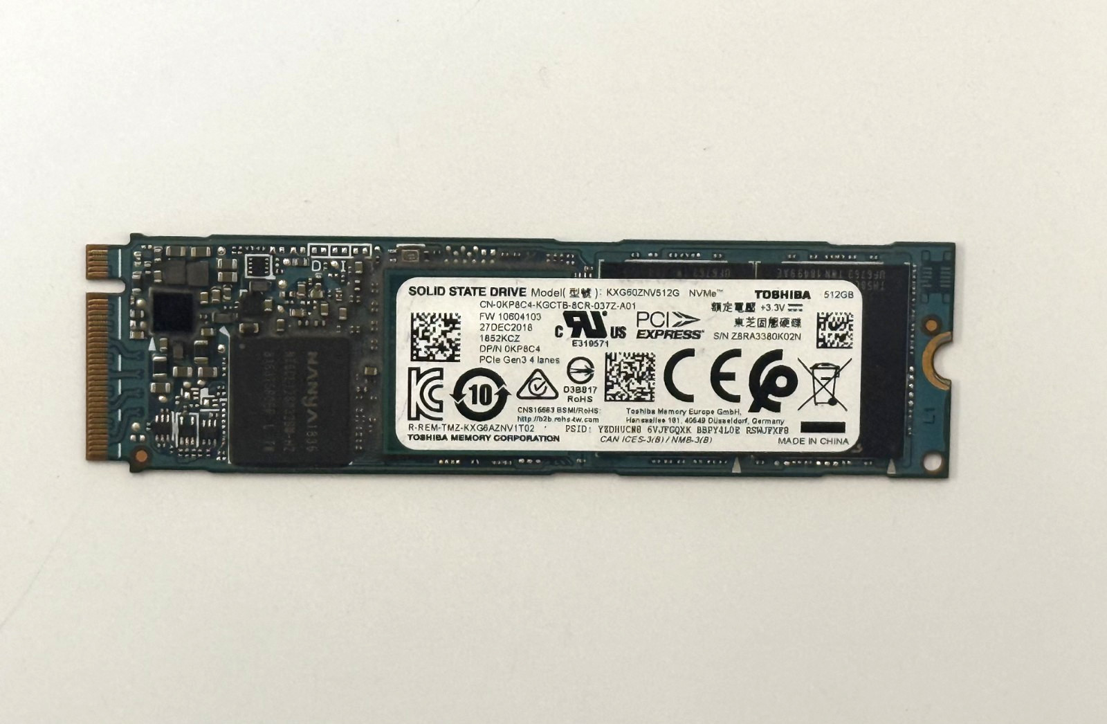 Toshiba KXG60ZNV512G M.2 NVMe 512GB Solid State Drive SSD