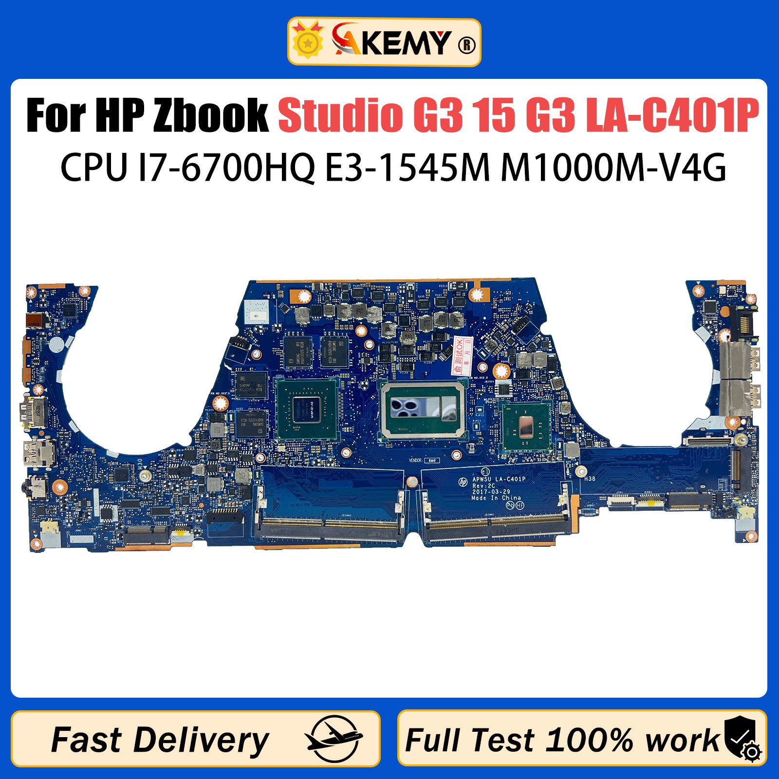 For HP ZBook Studio G3 15 G3 Laptop Motherboard LA-C401P with CPU I7-6700HQ