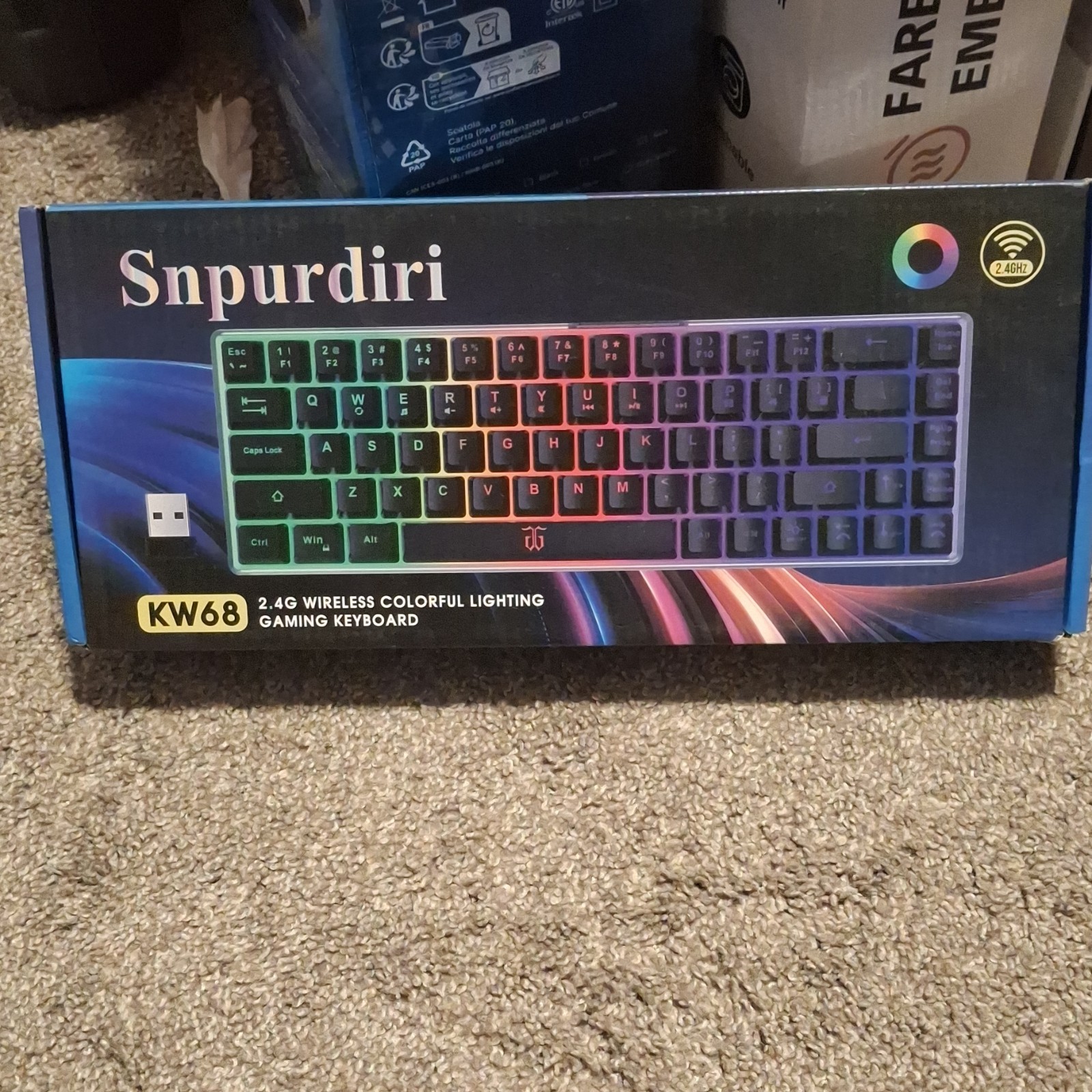 Snpurdiri Wireless Gaming Keyboard and Mouse Set 2.4G, Colorful Lighting, KW68