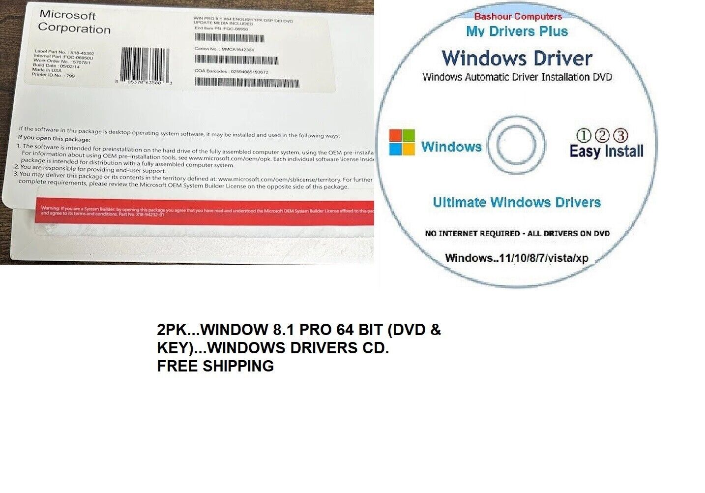 Microsoft Windows 8.1 Pro 64 bit DVD ENG NEW  PACKAGE & WINDOWS DRIVERS CD