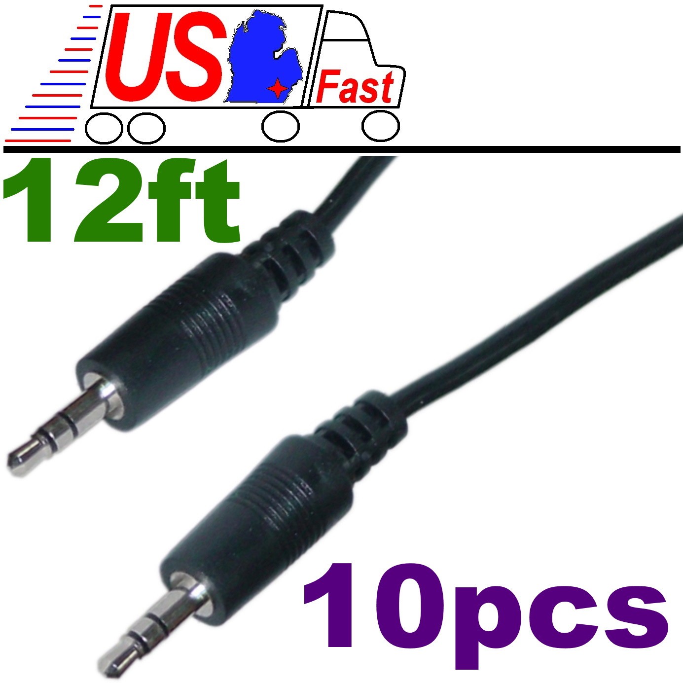 Lot10pcs 12ft 3.5mm,1/8" Stereo Male~M Audio/Headphone/AUX patch Cable/Cord/Wire