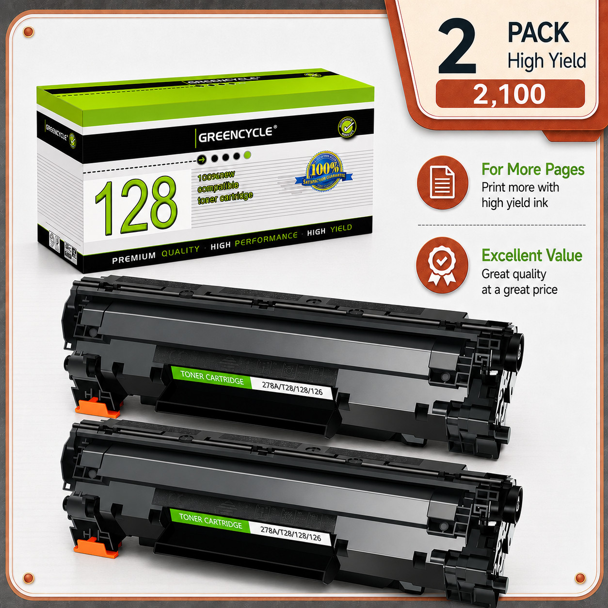 GREENCYCLE 2PK C128 CRG128 Toner For Canon ImageCLASS D530 L190 MF4570dw MF4770N