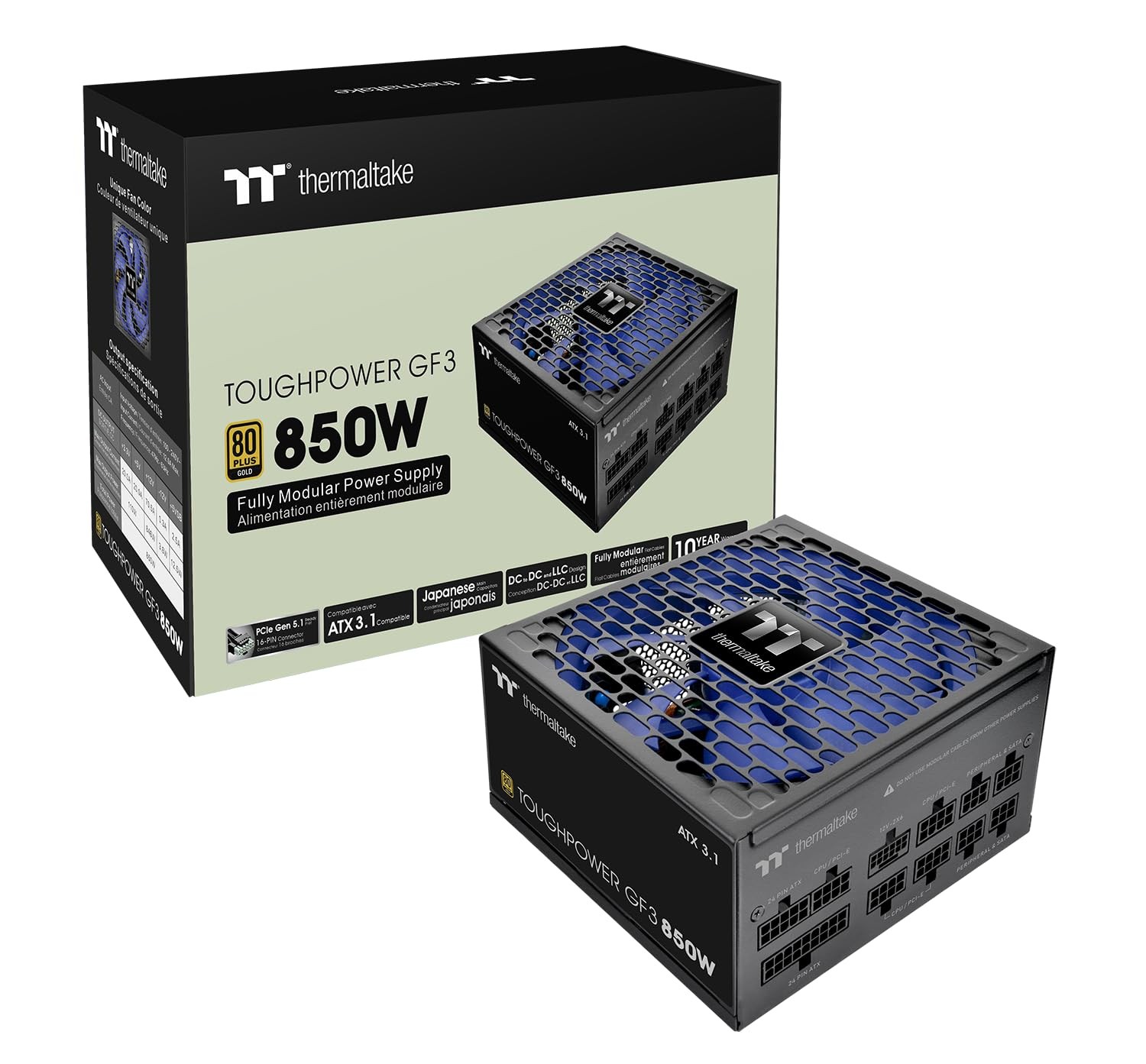 Thermaltake Toughpower GF3 850W ATX 3.1 Native PCIe 5.1 12V-2x6 Flat Cables Colo