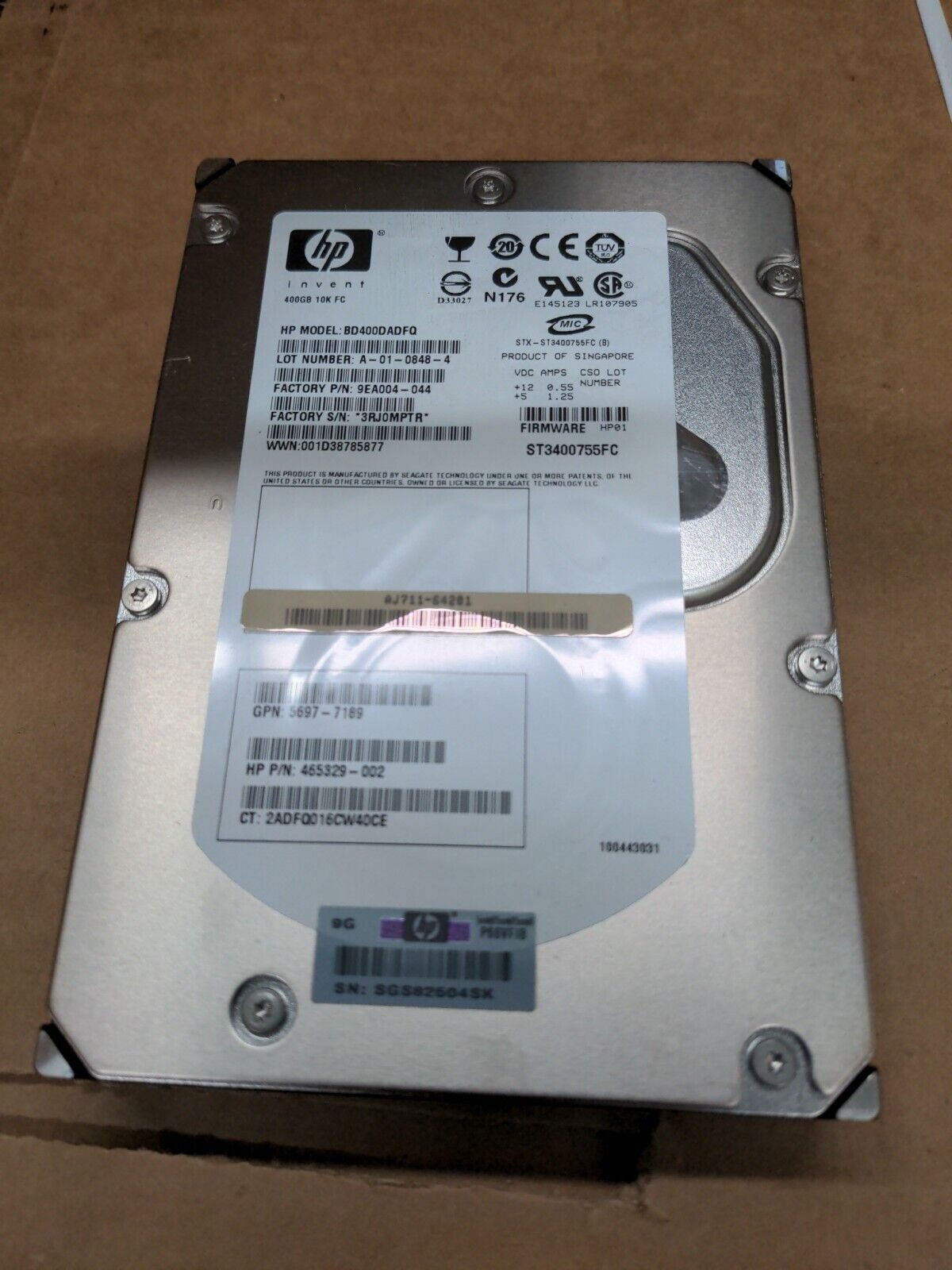 - 5x HP 400GB 10K FC FIBRE  3.5" HARD DRIVES 465329-002 BD400DADFQ ST3400755FC