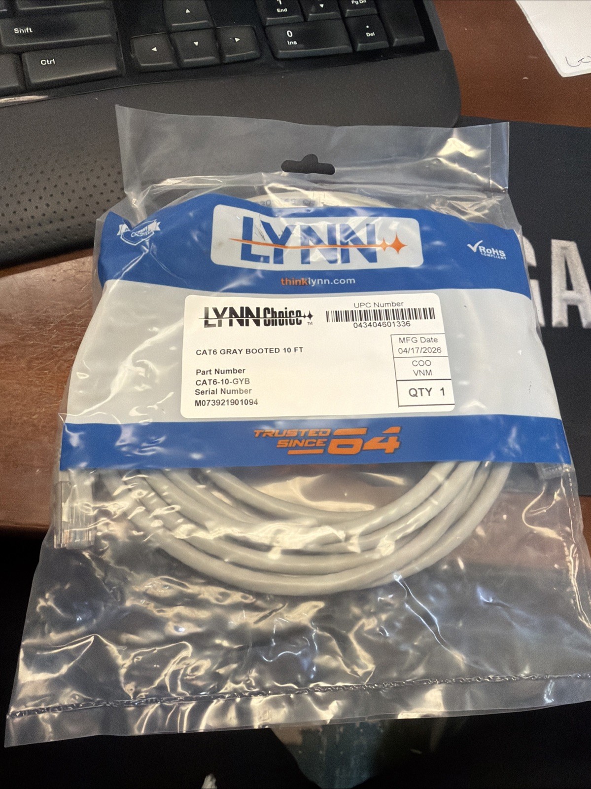 (3 PC LOT) LYNN CAT6 GRAY BOOTED 10' STRANDED UNSHIELDED PATCH CORD CAT6-10-GYB