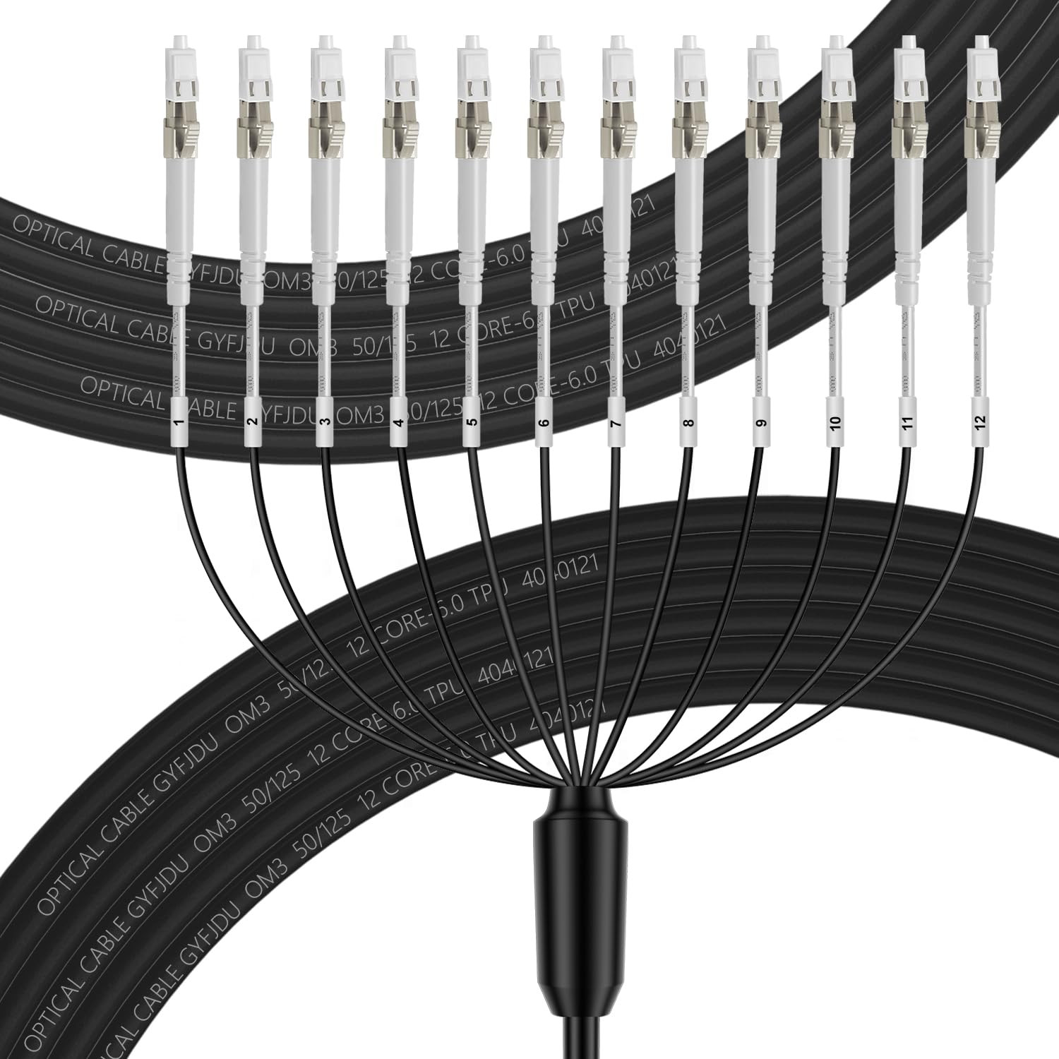 12 Strand OM3 LC to LC Outdoor Armored Fiber Patch Cable, 12 Core, 10GB/40GB, 50