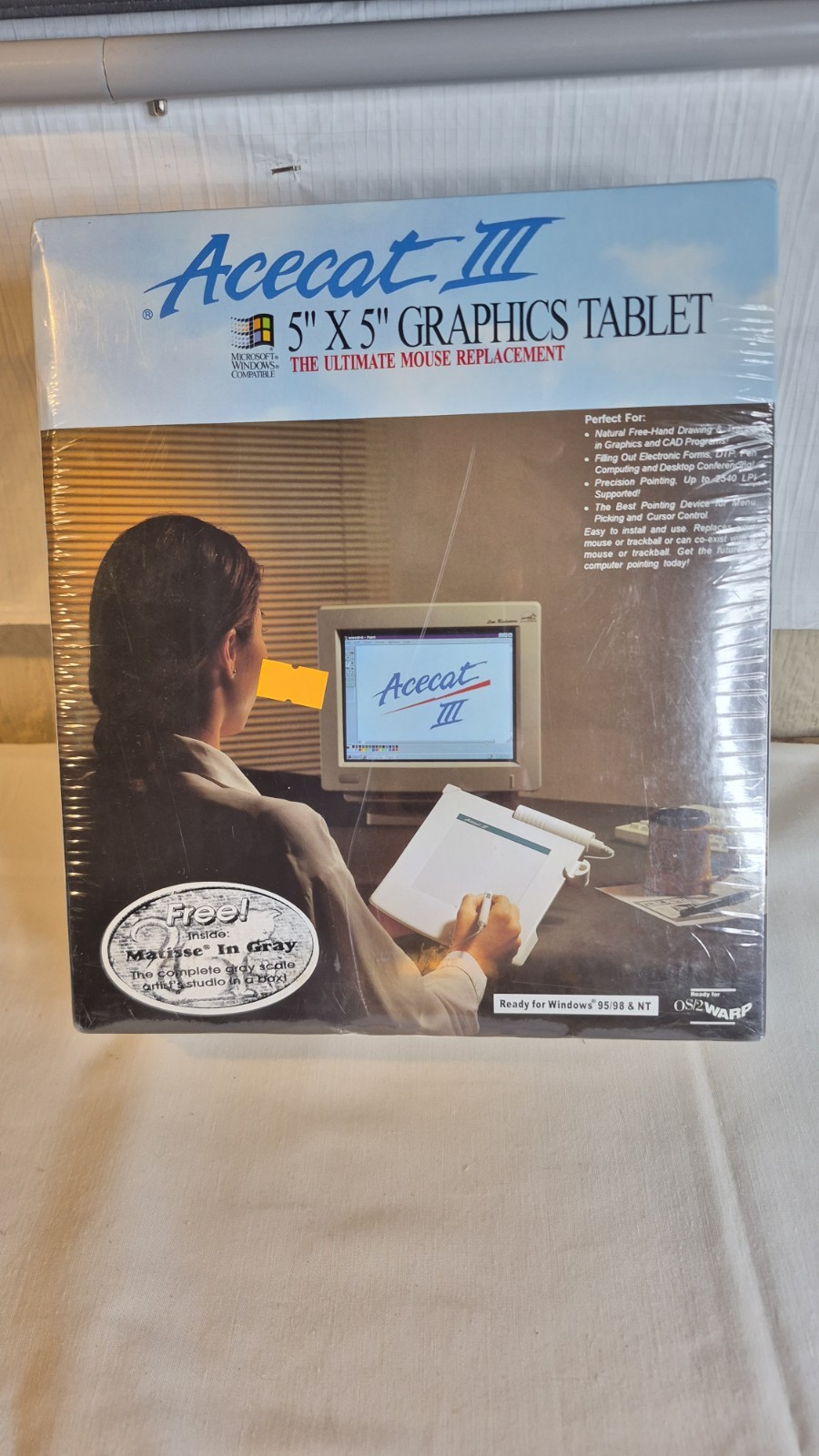 Vintage Acecad Acecat III 5"x5" Graphics Tablet Sealed New Old Stock Windows 95 