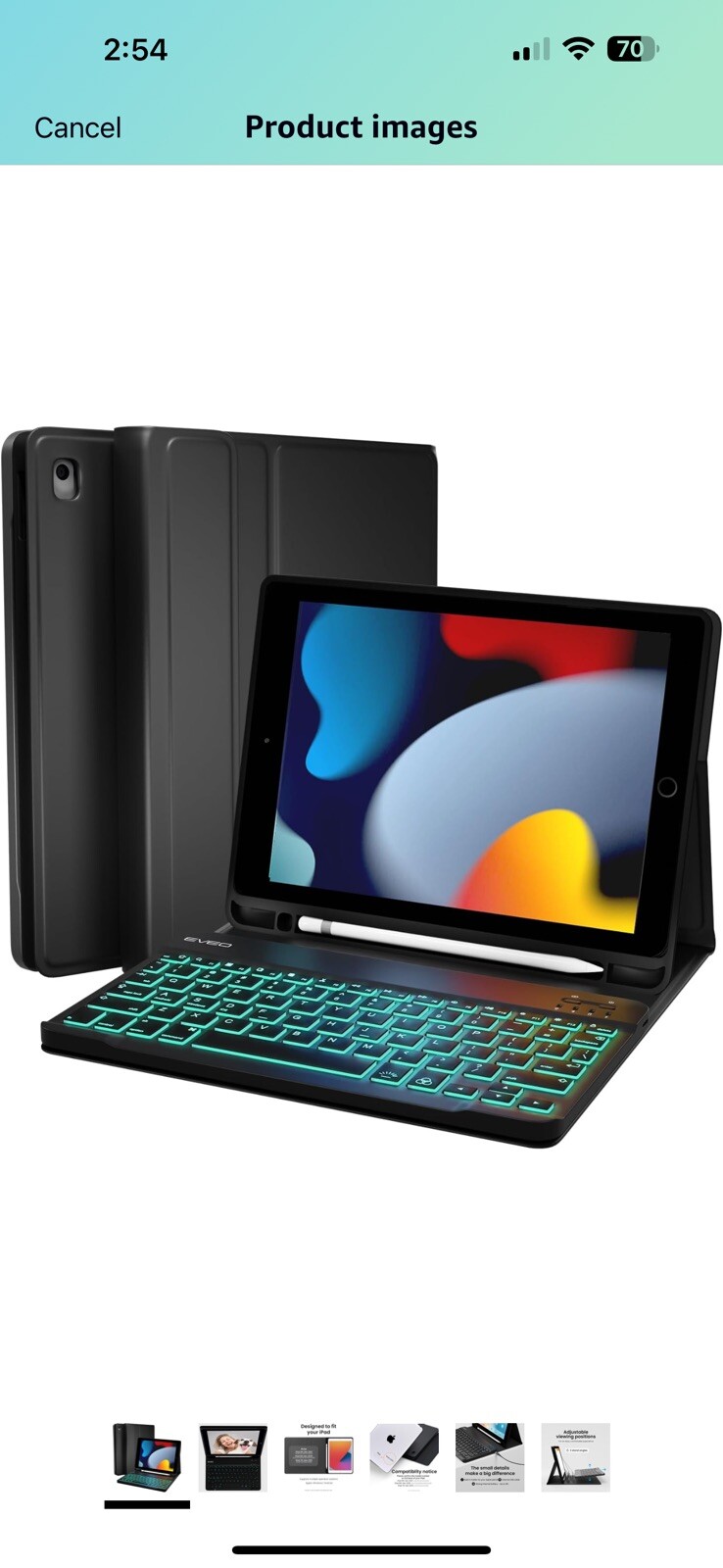 EVEO iPad 9th/8th/7th Generation Case With Keyboard 10.2”