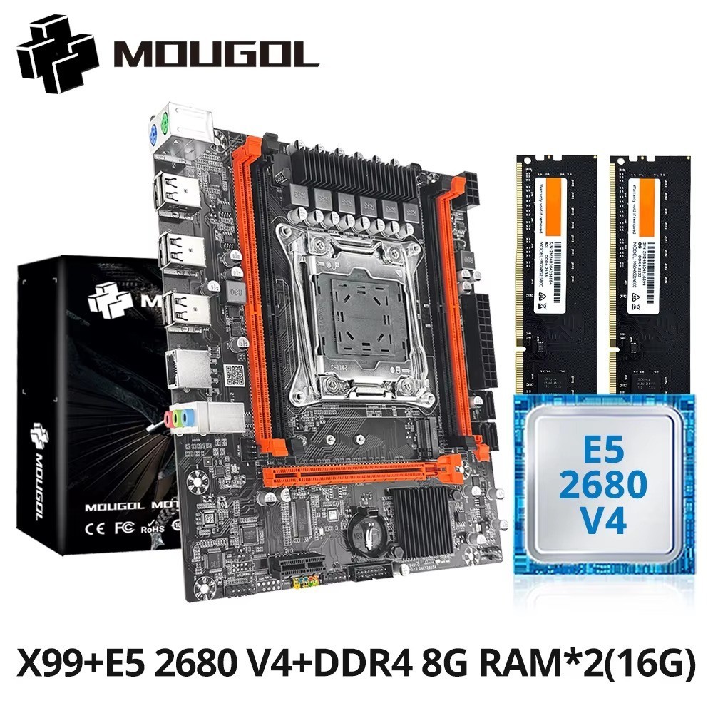 MOUGOL X99 Gaming Motherboard Kit Intel Xeon E5 2680 V4 2x8GB DDR4 ECC RAM M.2