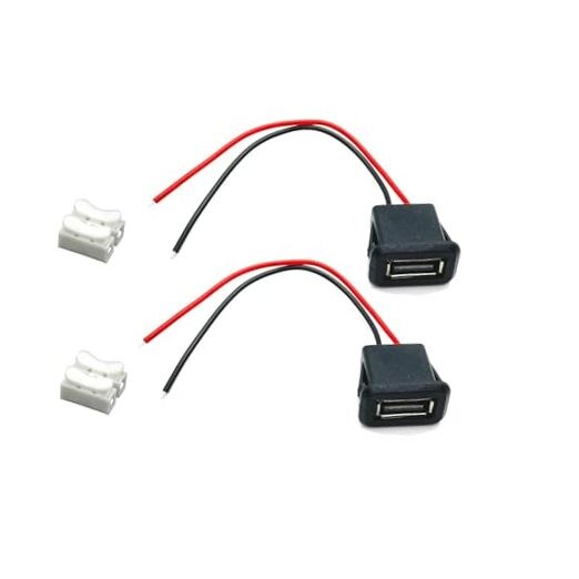 2Pin USB 2.0 USB Female Pigtail Cable Power Jack DC 5V 3A Charging Port
