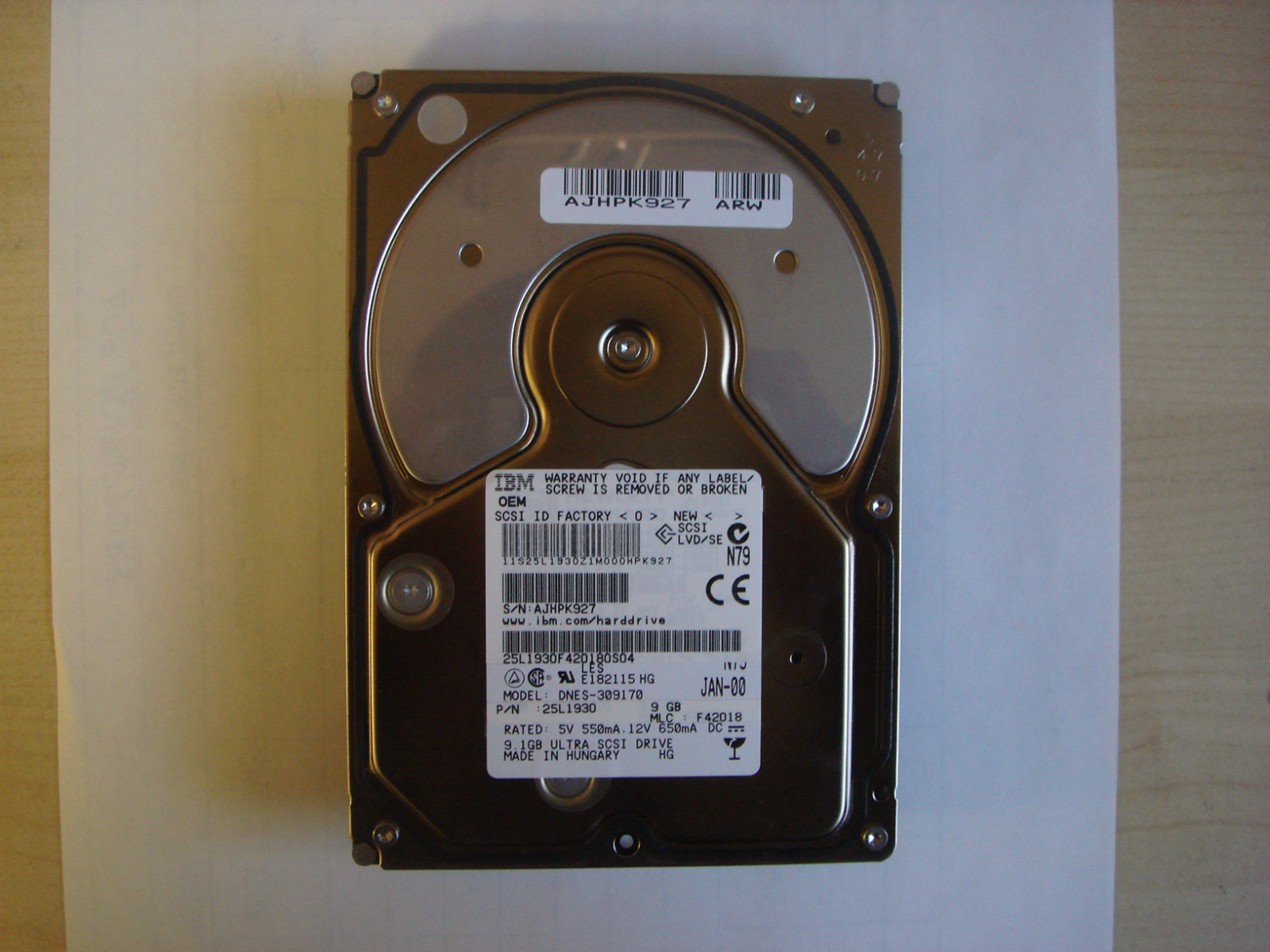 25L1930, IBM 9.1GB HDD 80-PIN SCSI 7200 RPM 