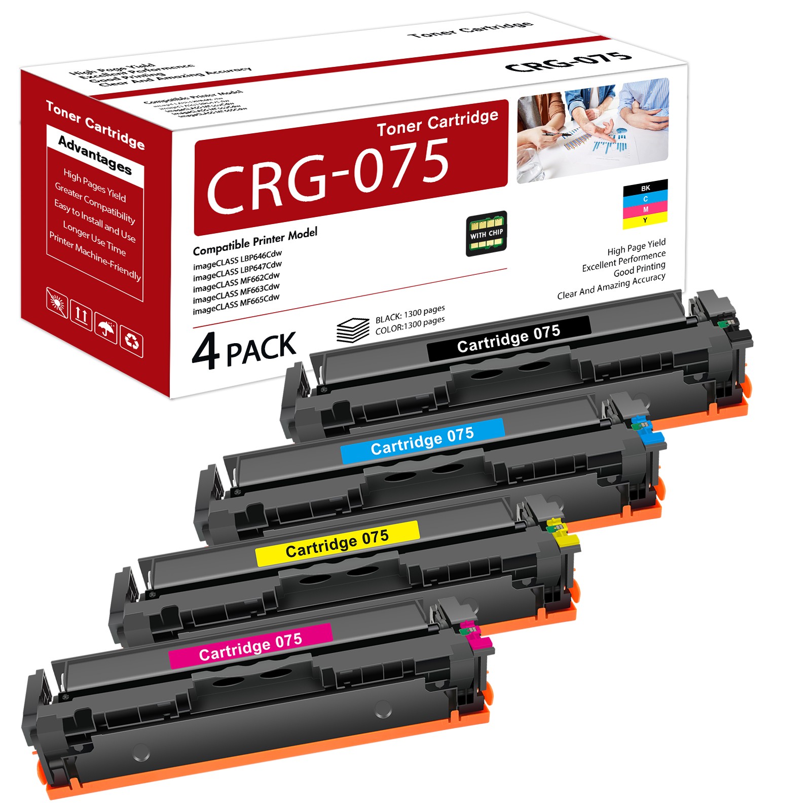 075 TONER CARTRIDGE 075H 4 PACK CANON REPLACEMENT LBP646Cdw MF665CDW MF662CDW