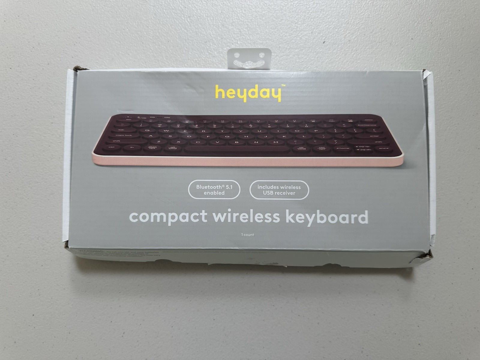 Heyday Compact Wireless Keyboard Dark Cherry with Bluetooth, and USB adapter.