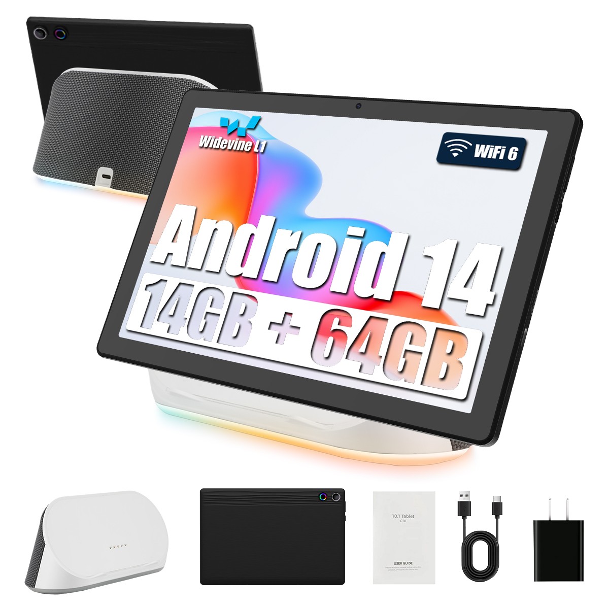 2025 Android 14 Tablet with Charging Speaker Dock Otca-Core CPU, 14+64GB Storage