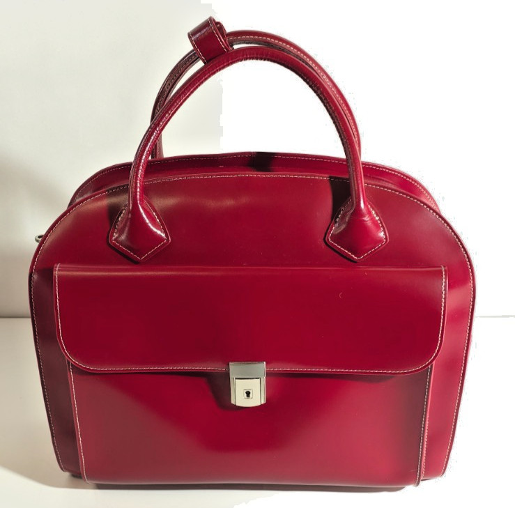 McKLEIN USA GLEN ELLYN 15” Red Leather Detachable-Wheeled Laptop Case