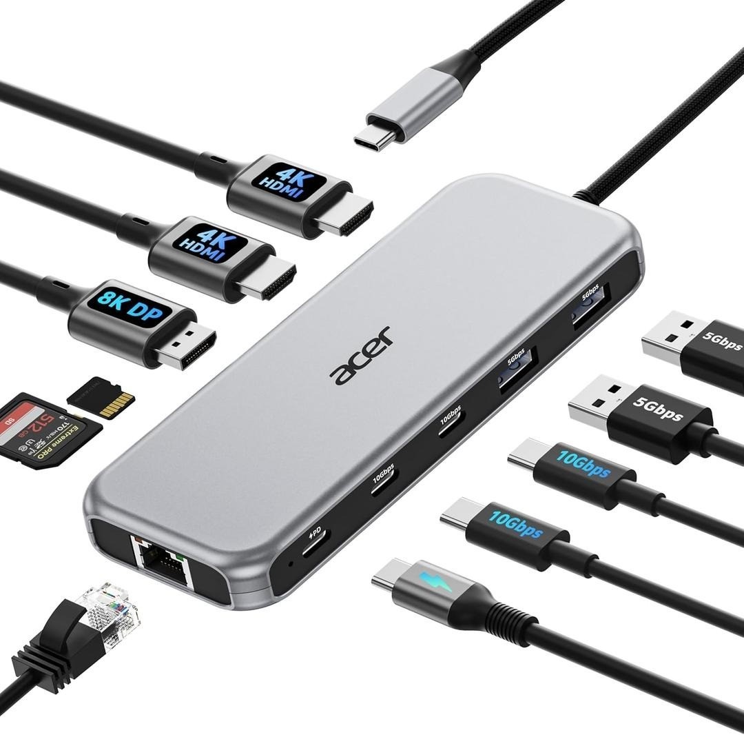 Acer Laptop Docking Station 3 Monitors, 11-in-1 USB C Docking Station with 8K DP