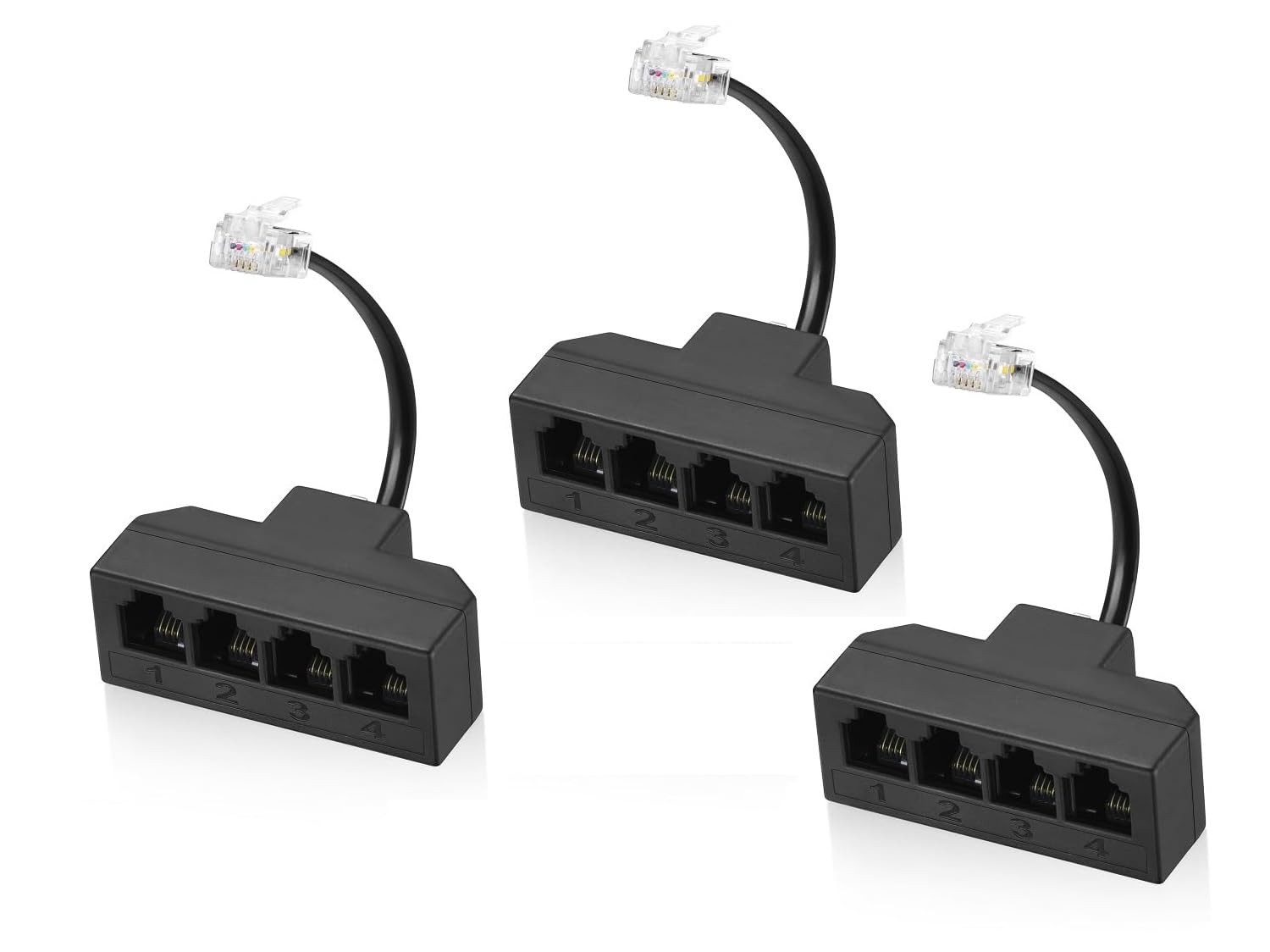 RJ11 Cable 4 Way Telephone Splitter 3 Pack, Black, Splitter 6P4C Connector Li...