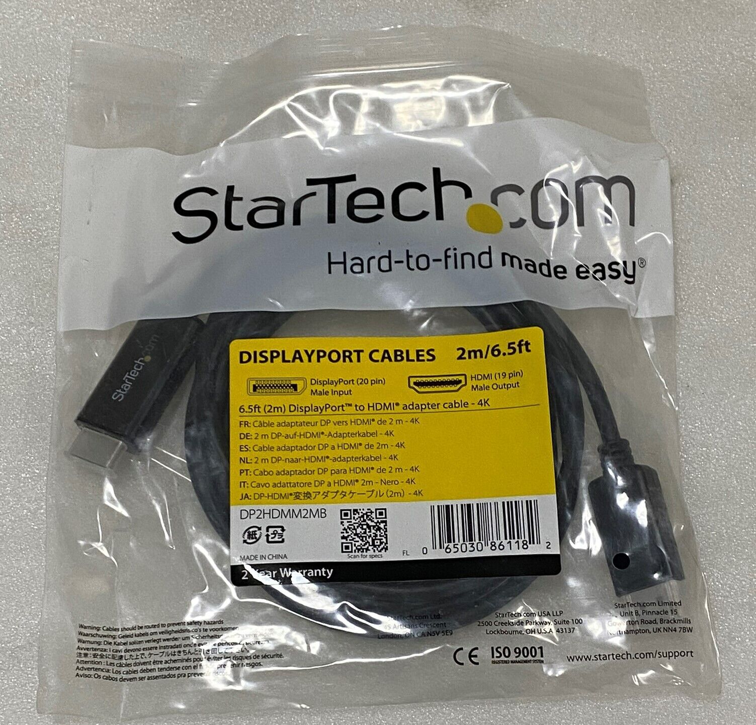 STARTECH DP2HDMM2MB 2M 6.5 FT DISPLAY PORT TO HDMI CABLE