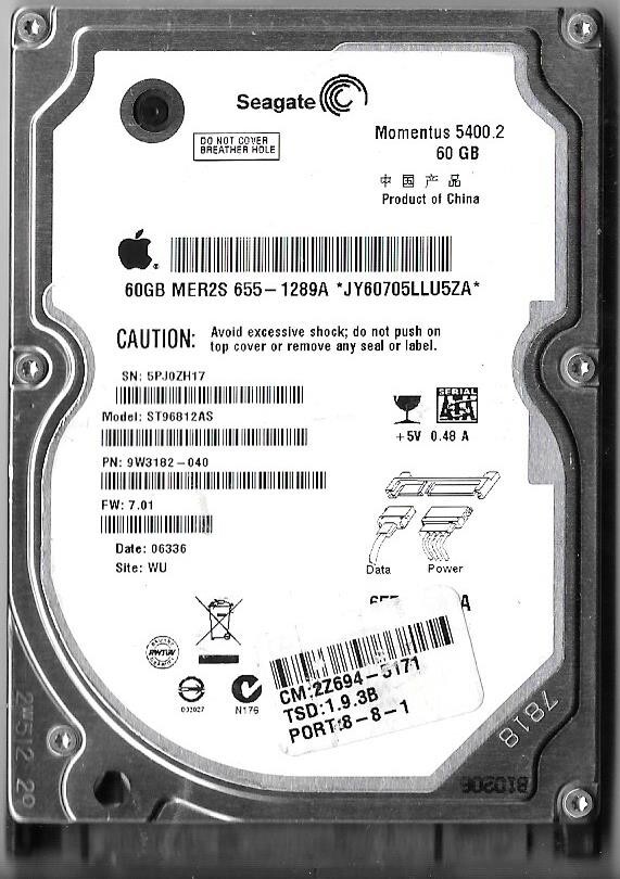 Seagate ST96812AS 60GB Sata Hard Drive P/N: 9W3182-040 F/W: 7.01  5PJ  WU