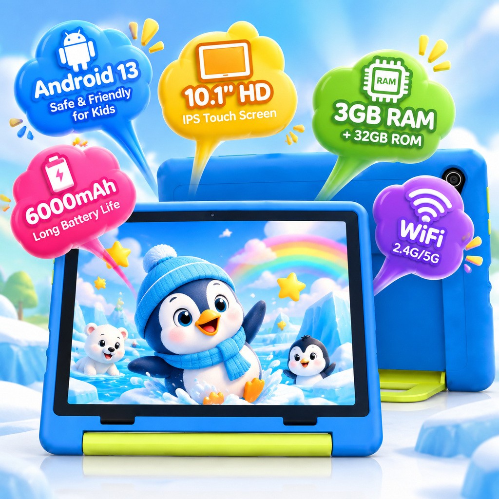 2026 New Tablet 64GB for Kids 3-15Years Android 16 Five-Core A333 Dual Camera