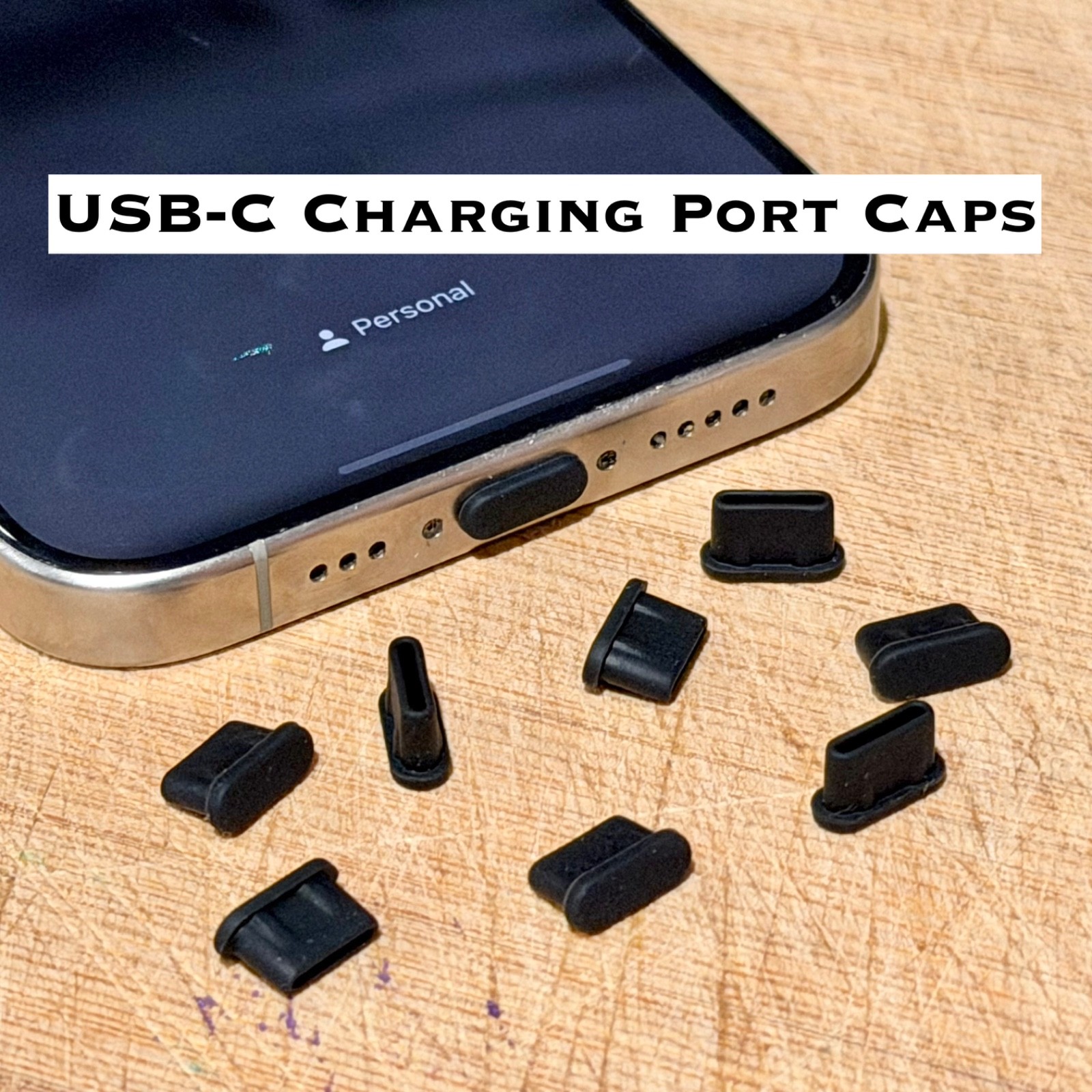 Silicone USB-C Dust Plug Covers for iPhone 15, 16, 17, Black Charging Port Caps