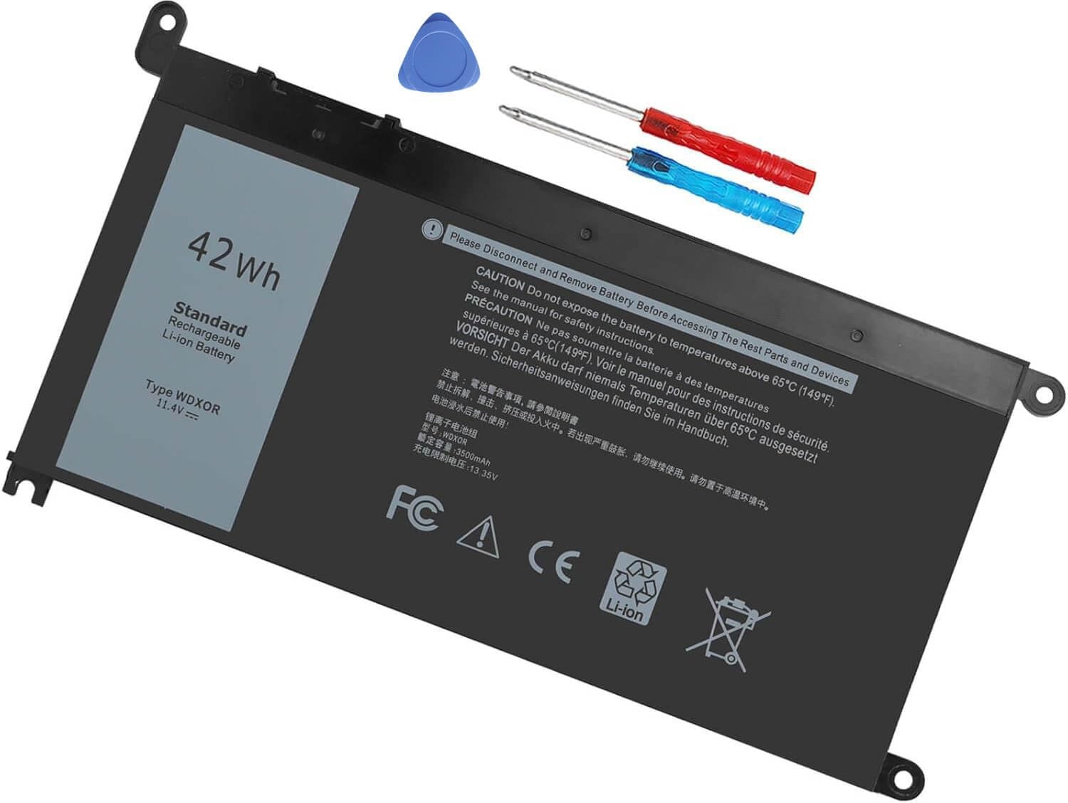 WDX0R 11.4V 42WH 3 Cell Laptop Battery for Dell Inspiron with Screwdrivers