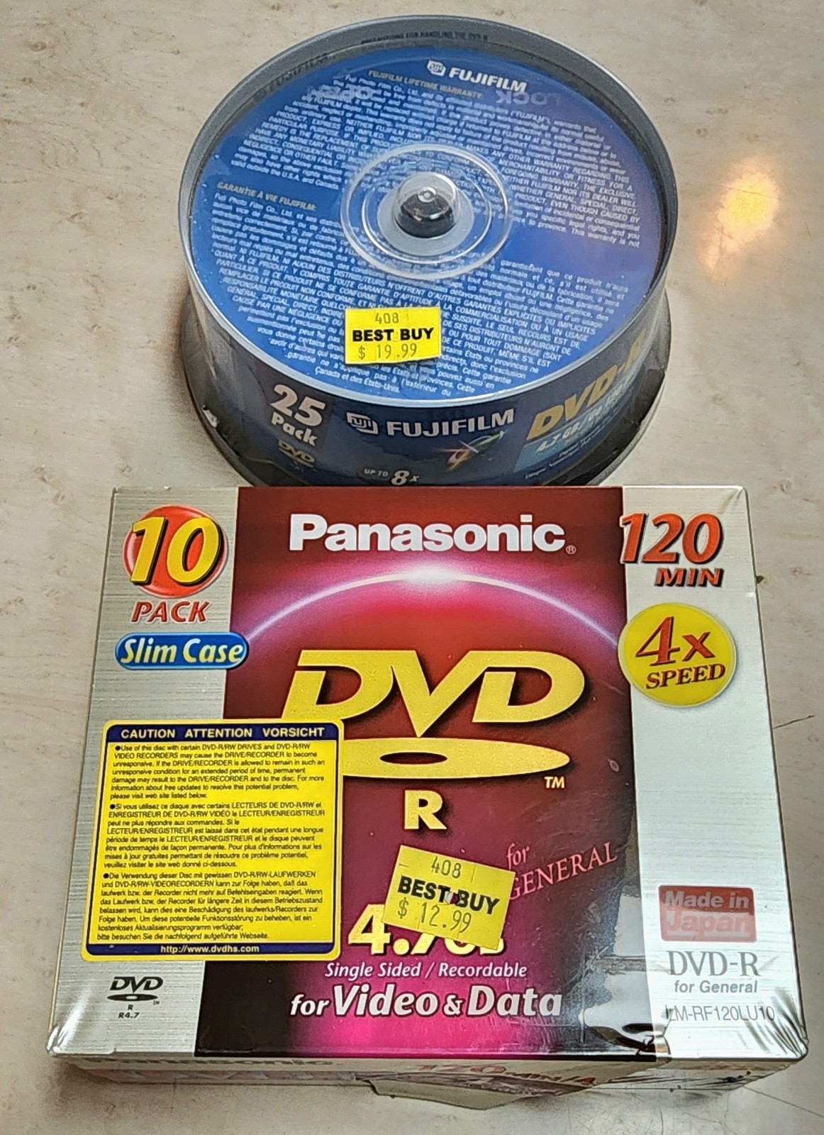 New 10 Pack Panasonic DVD-R slim case 120 min 4 x speed New Fuji 25 Pack DVD-R 