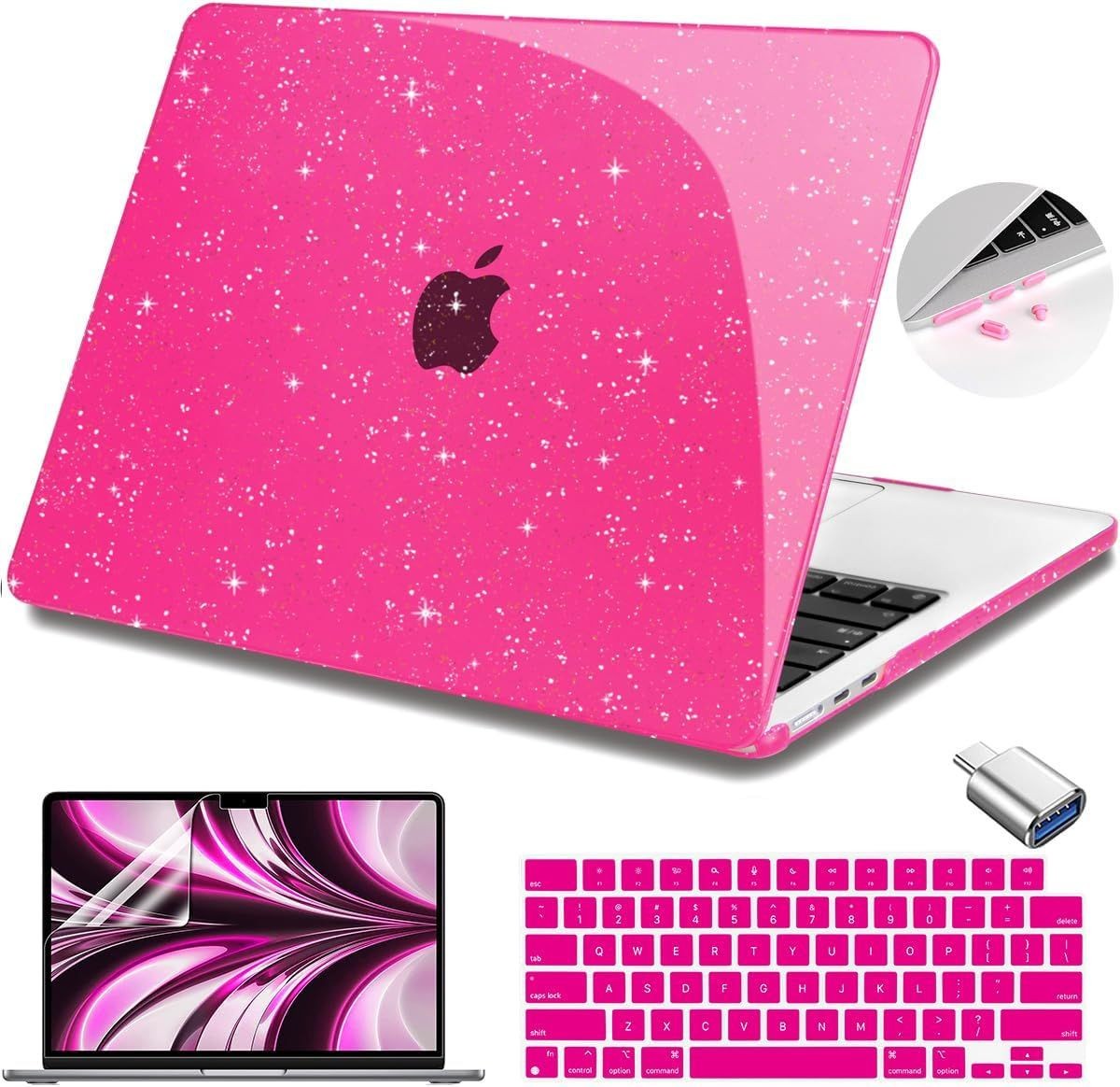 Glitter Case for MacBook Air 13 Inch M5 M4 M3 M2 Chip Release 2022-2026, Pink