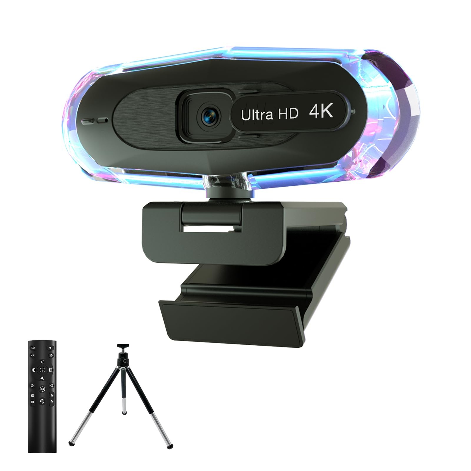 4K Webcam for PC, 4K Webcam with Remote Control and RGB Light, Autofocus Stre...