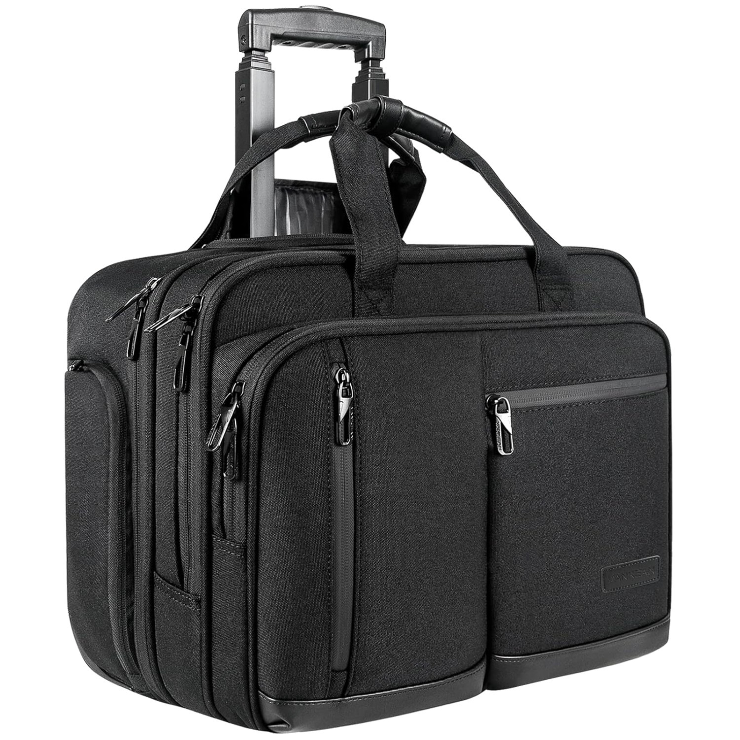Stylish Black Rolling Laptop Bag, Overnight Travel Briefcase