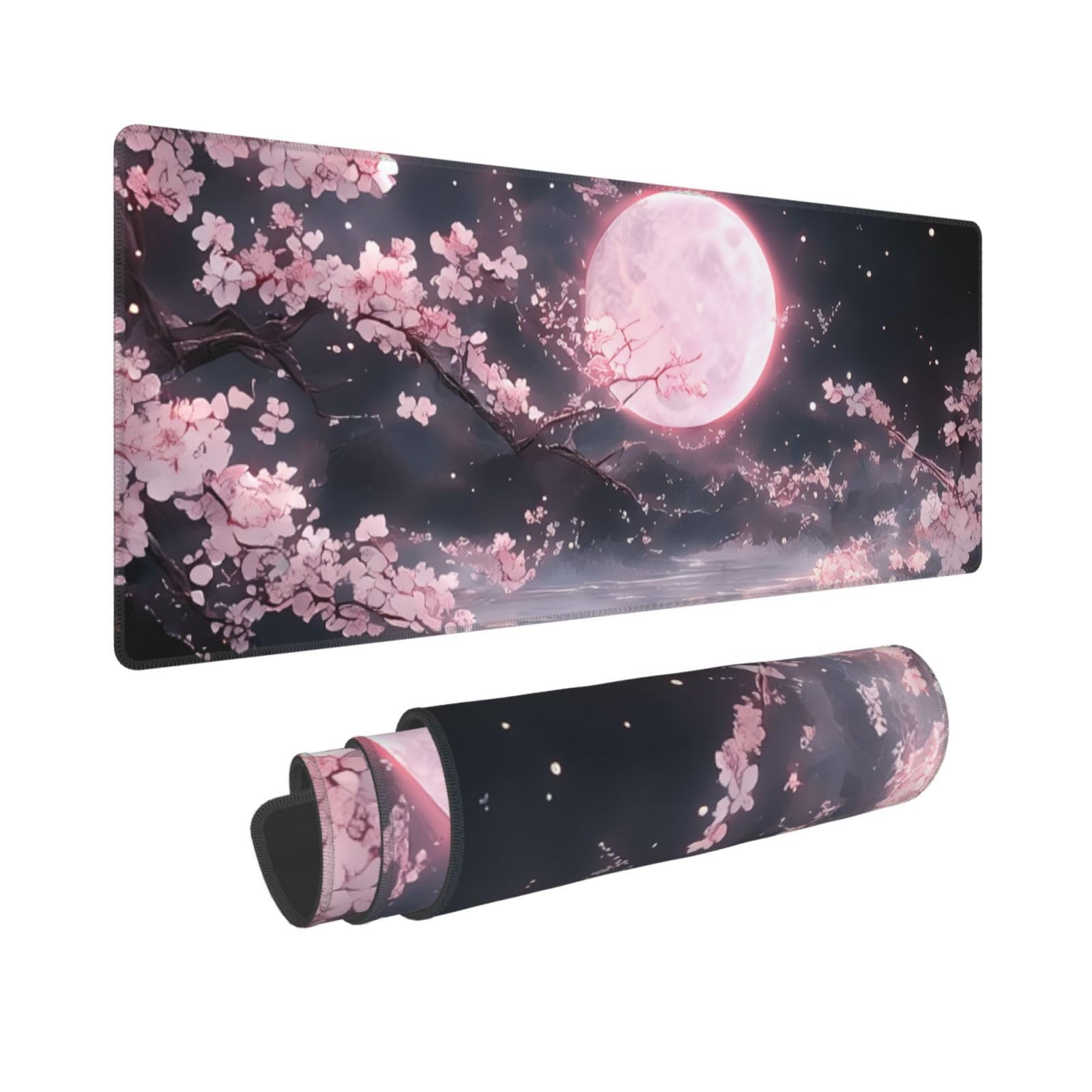 Cherry Blossom Pad Desk Mat, 31.5×11.8 Inch XL Large Gaming Desk Pad, Pink Mo...