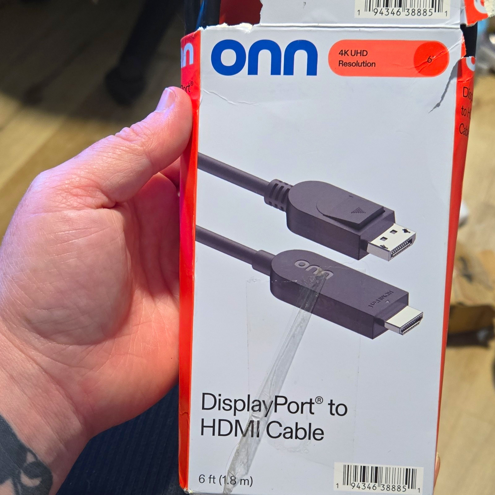 onn. 4K UHD DisplayPort to HDMI Cable 6 ft Black DP Male to HDMI Male 38885