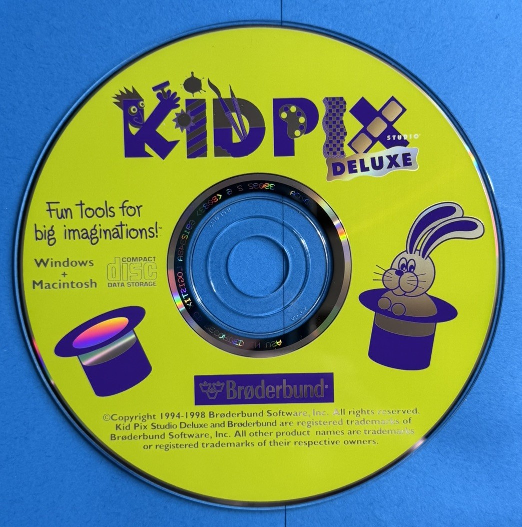 KidPix Deluxe Photo Tools Vintage 1998 Broderbund Windows Mac Software Disc CD