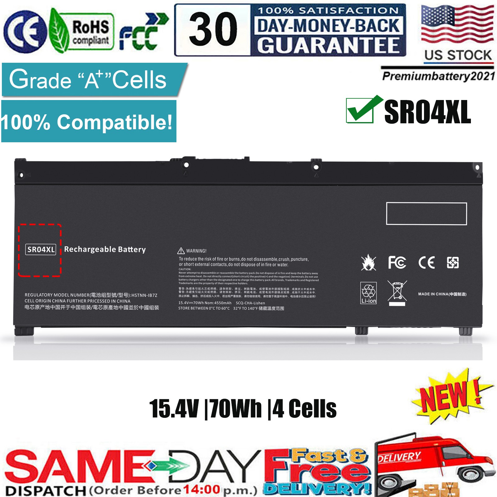 SR04XL 917724-855 BATTERY FOR HP OMEN 15-CE 15-CE011DX 15-DC 15.4V 70WH SR04070