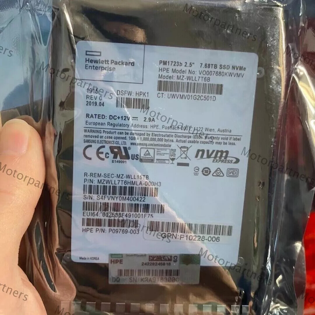 Samsung 7.68TB PM1723b SSD NVME MZ-WLL7T6B U.2 MZWLL7T6HMLA-000H3 HPE 2.5" SSD