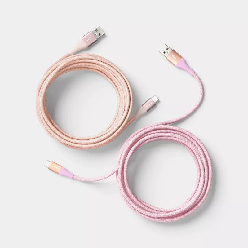 10ft USB-A to USB-C Braided Cable 2pk - heyday Bright Lilac Cosmetic Pink