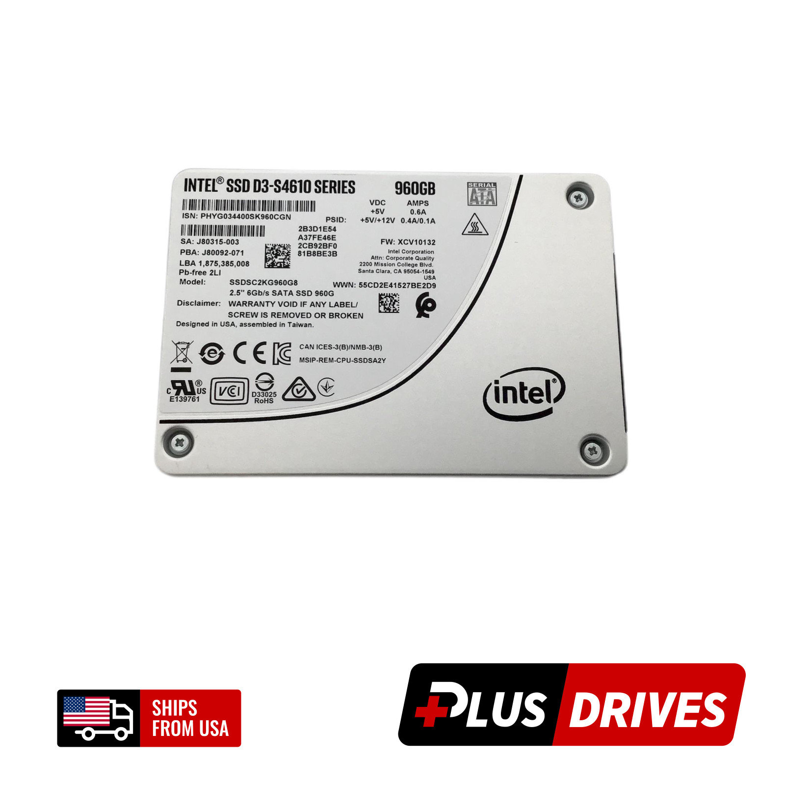 Intel 2.5" 960GB SATA SSD D3-S4610 Enterprise Solid State Drive 97K IOPS 3DWPD