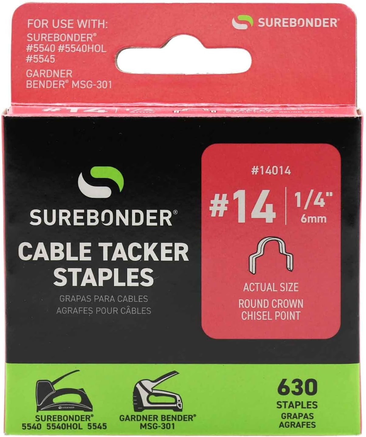 14 Round Crown Cable Tacker Staples for TV and Computer Cable, Fits up to