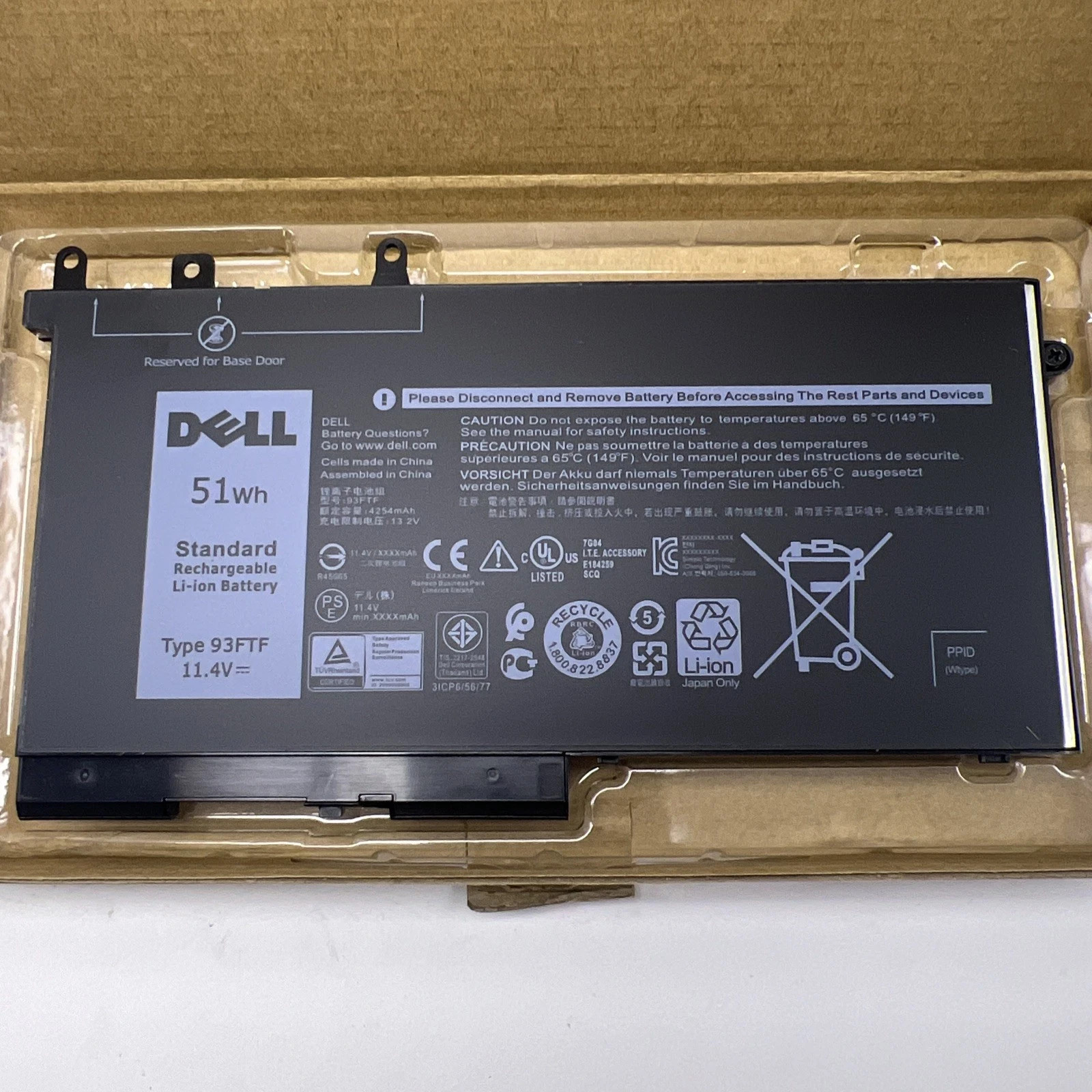 Genuine 51Wh 93FTF Battery For Dell Latitude 5488 5495 5591 5491 83XPC 4YFVG