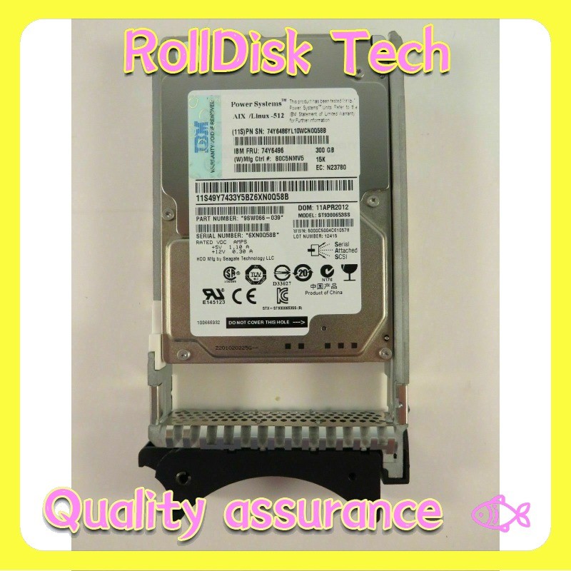 Used IBM 74Y6496 74Y6486 74Y6492 74Y6497 300GB 2.5" 15K SAS 6G HDD Hard Drive
