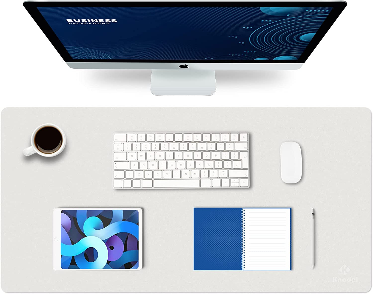 Large Office Desk Mat, Leather Mouse Pad (31.5"X15.7", White) | Desk Pad