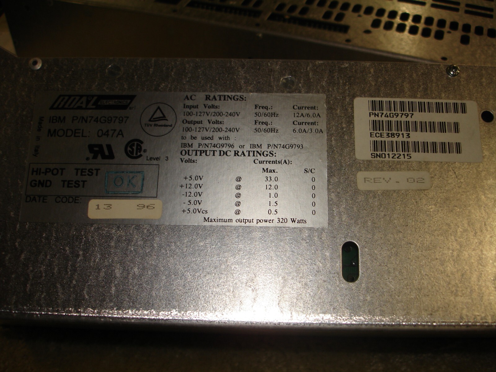 74G9797 IBM 9402-2XX & 4XX Expansion Power Supply. 320 Watt NO exchange