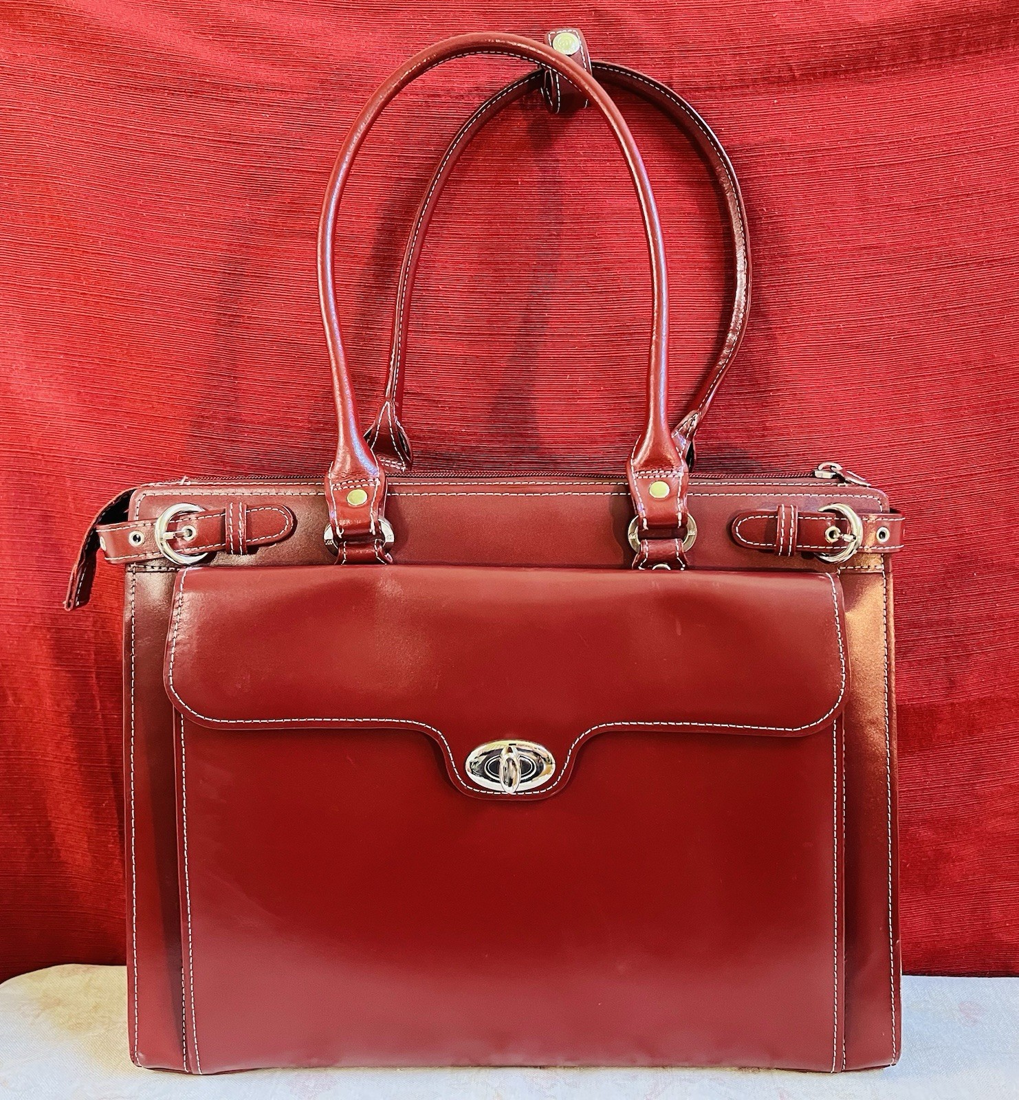 New McKlein W Series Laptop Briefcase, Full Grain Leather, Red
