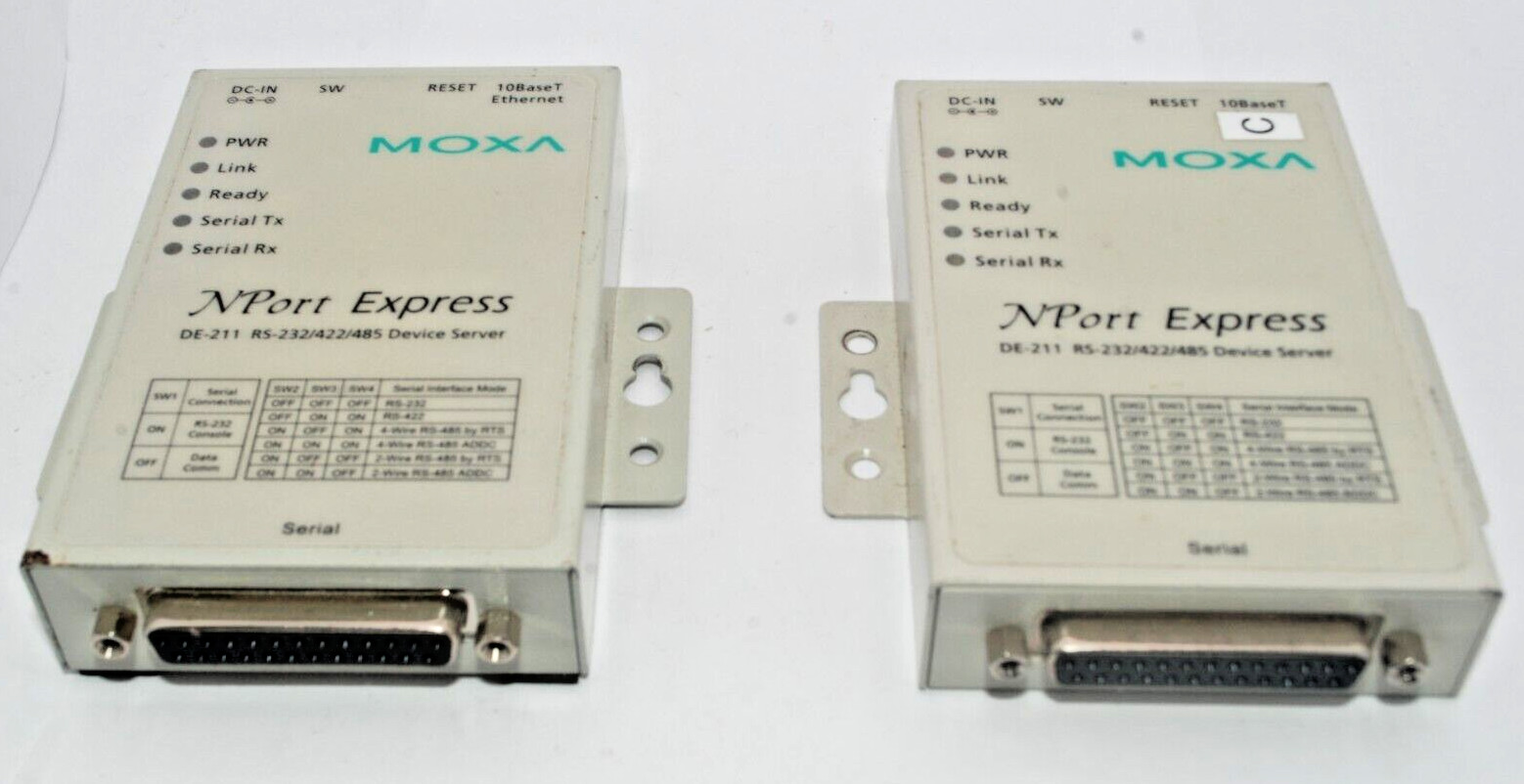 Lot of 2 Moxa Nport Express DE-211 Device Servers, untested, but good condition
