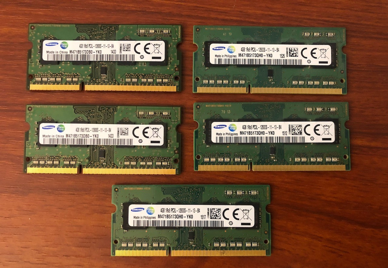 Samsung 20GB (5x4GB)  PC3L-12800 (DDR3L-1600) Sodimm Laptop Ram