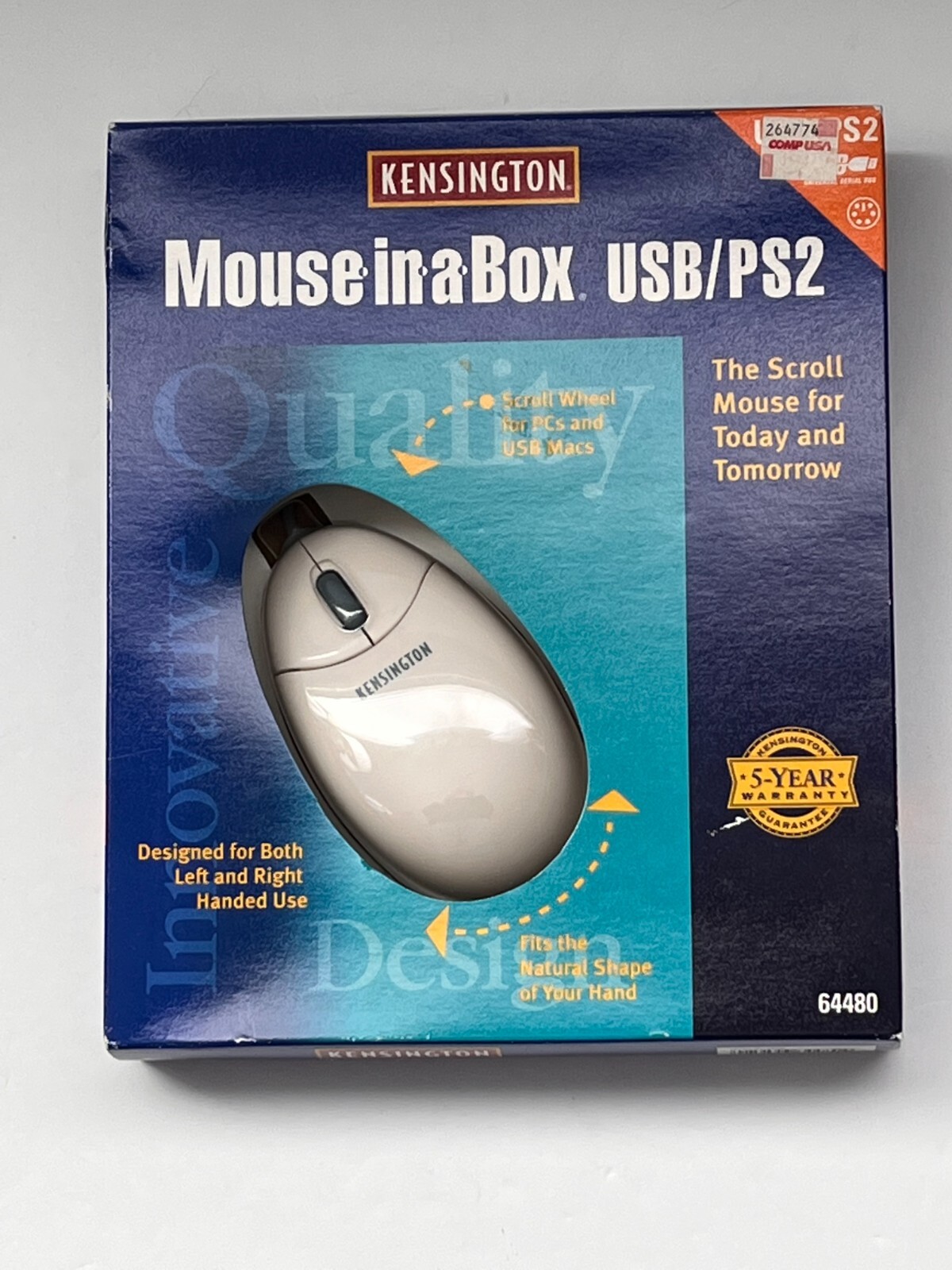 NEW Sealed Kensington Mouse-in-a-Box Scroll USB/PS2 Mouse (PC/Mac) 64480