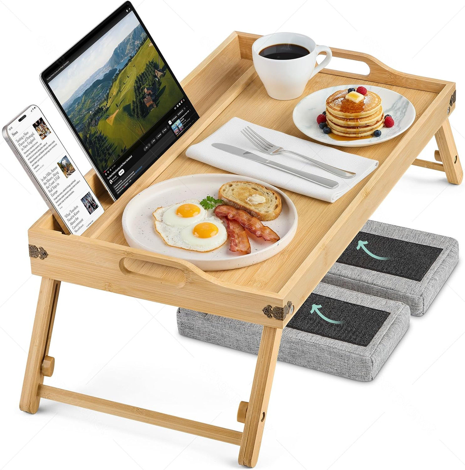 Breakfast in Bed Tray Lap Desk | Ergonomic Bamboo Bed Table Tray for Work, Rest