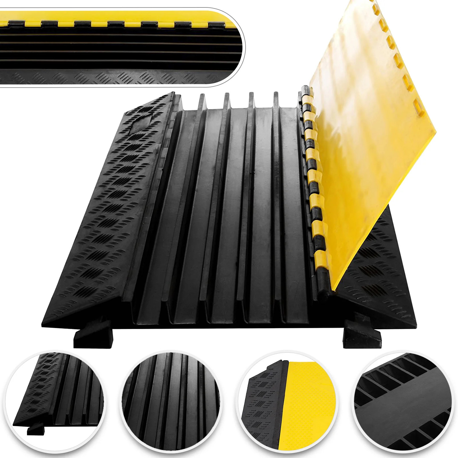 5-Channel Heavy Duty Cable Protector Ramp Rubber Cord Cover Guard for Driveway T