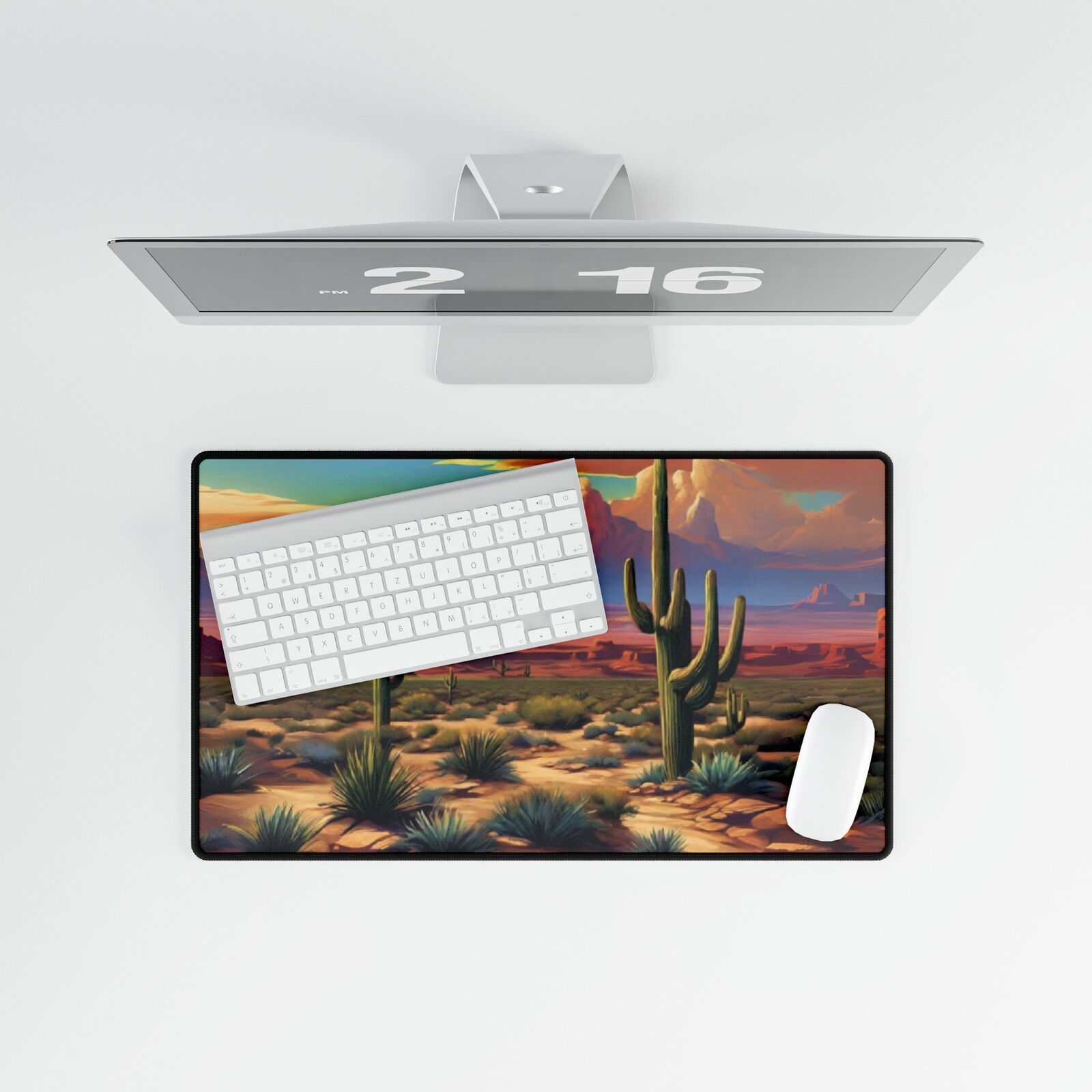 Southwestern Desert Desk Mat, Mountains and Cactus Mouse Pad, Gaming Mat XL